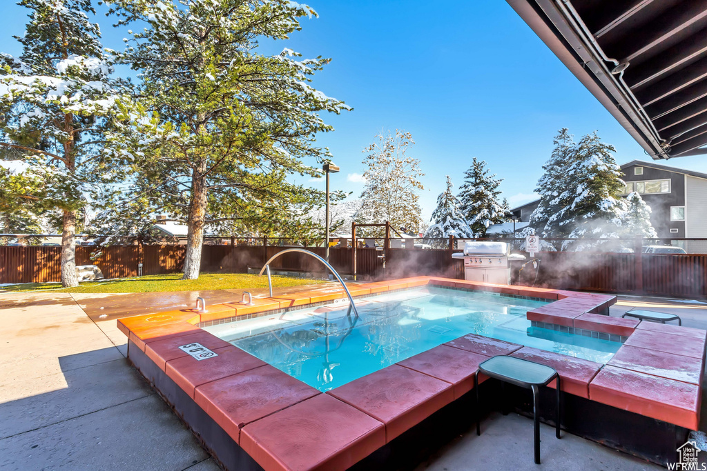 View of pool featuring a swimming pool and a fenced backyard