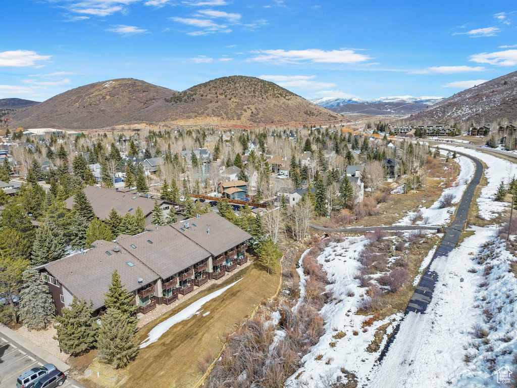 Drone / aerial view with a mountain view