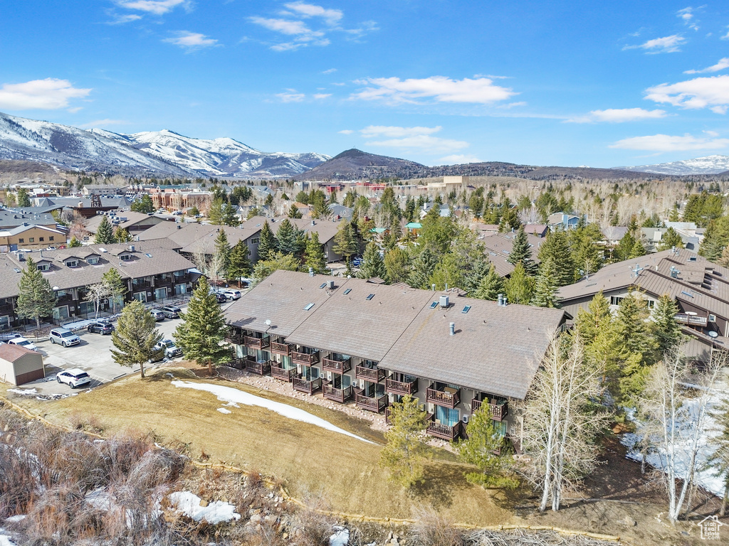 Drone / aerial view featuring a mountain view and a residential view