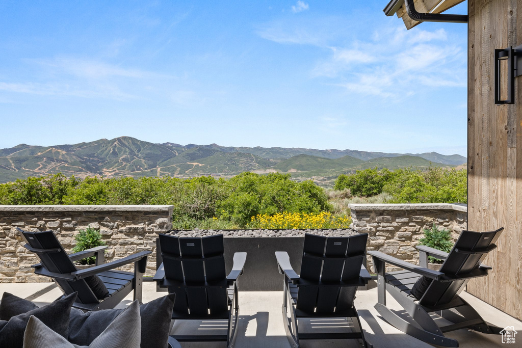 Balcony with a mountain view