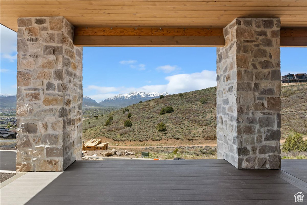 Deck featuring a mountain view