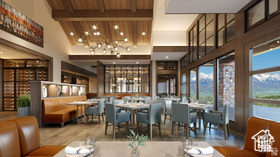 Dining area featuring a high ceiling, plenty of natural light, wood finished floors, beamed ceiling, and a chandelier
