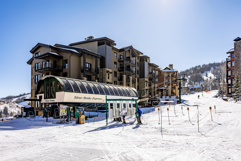 View of snow covered building