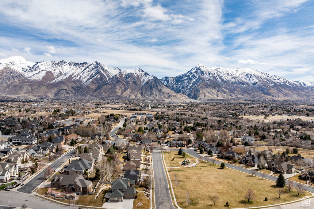 View of mountain background featuring nearby suburban area