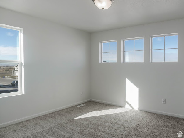 Carpeted empty room with healthy amount of natural light and baseboards