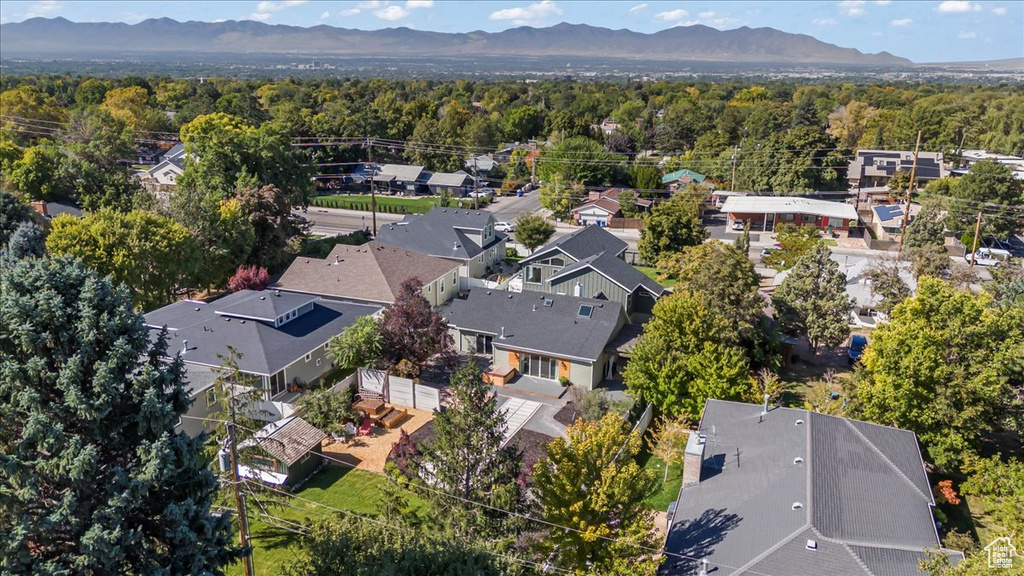Bird\'s eye view featuring a forest view, a mountain view, and a residential view