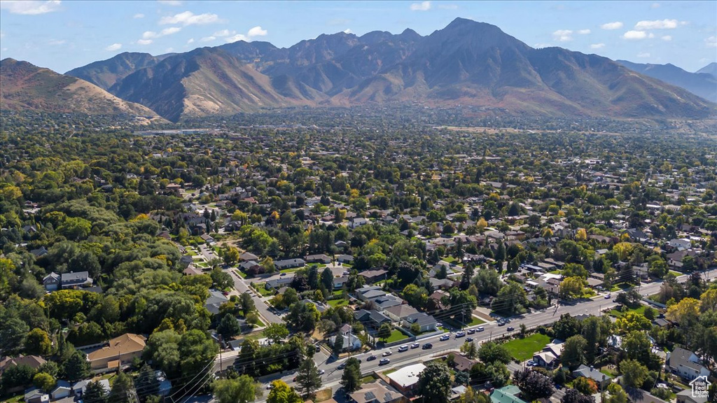 Drone / aerial view featuring a mountain view and a residential view