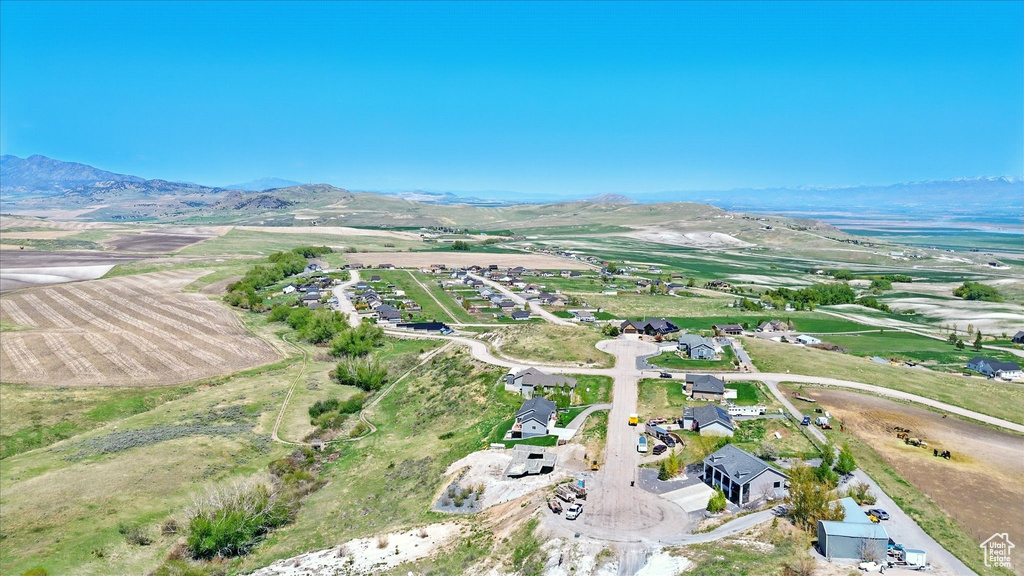 Bird's eye view of a mountainous background
