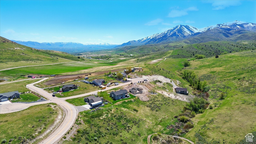 Drone / aerial view of a mountainous background