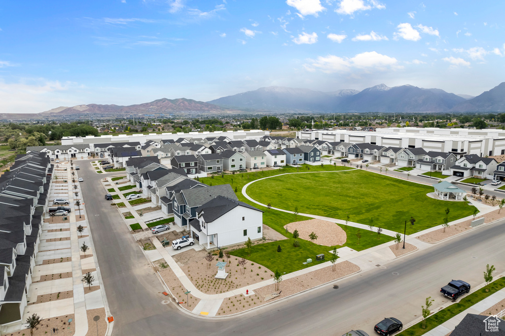 Aerial view featuring a mountain view and a residential view