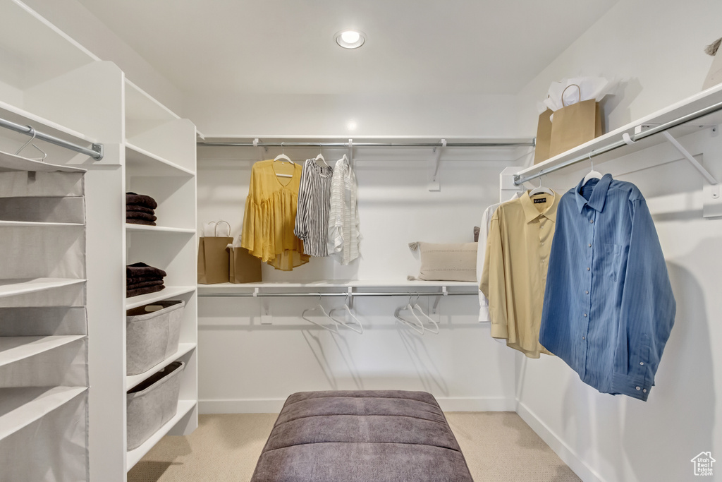 Walk in closet with carpet floors