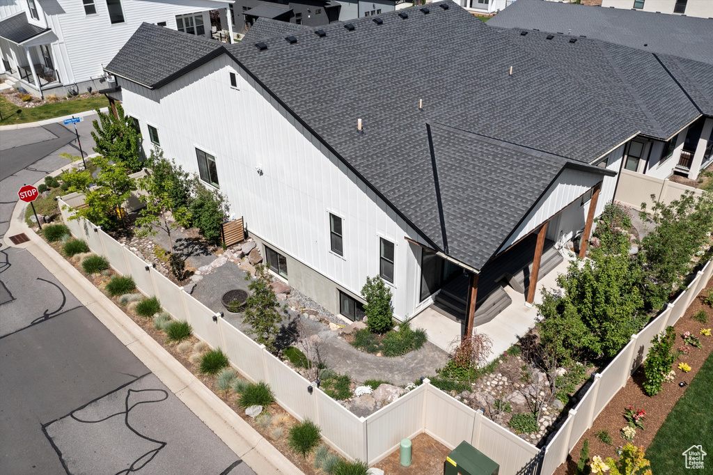Aerial perspective of suburban area