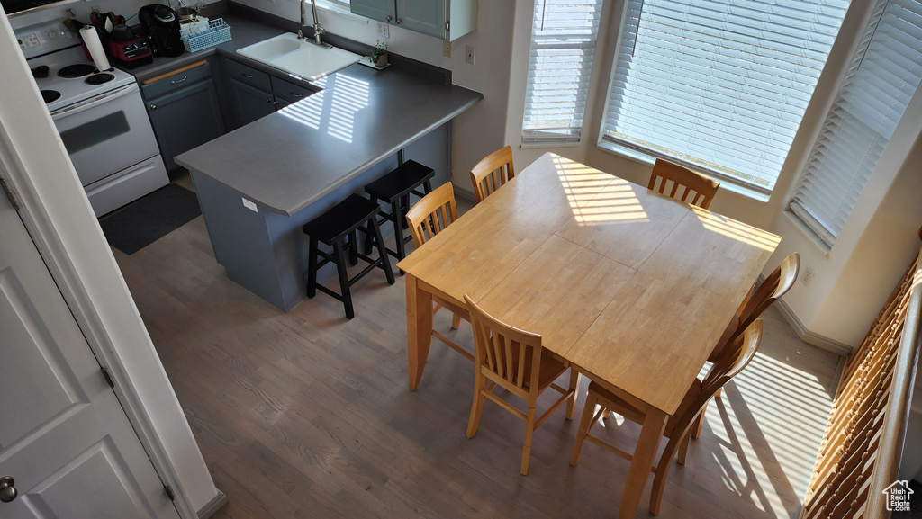 Dining area with wood finished floors