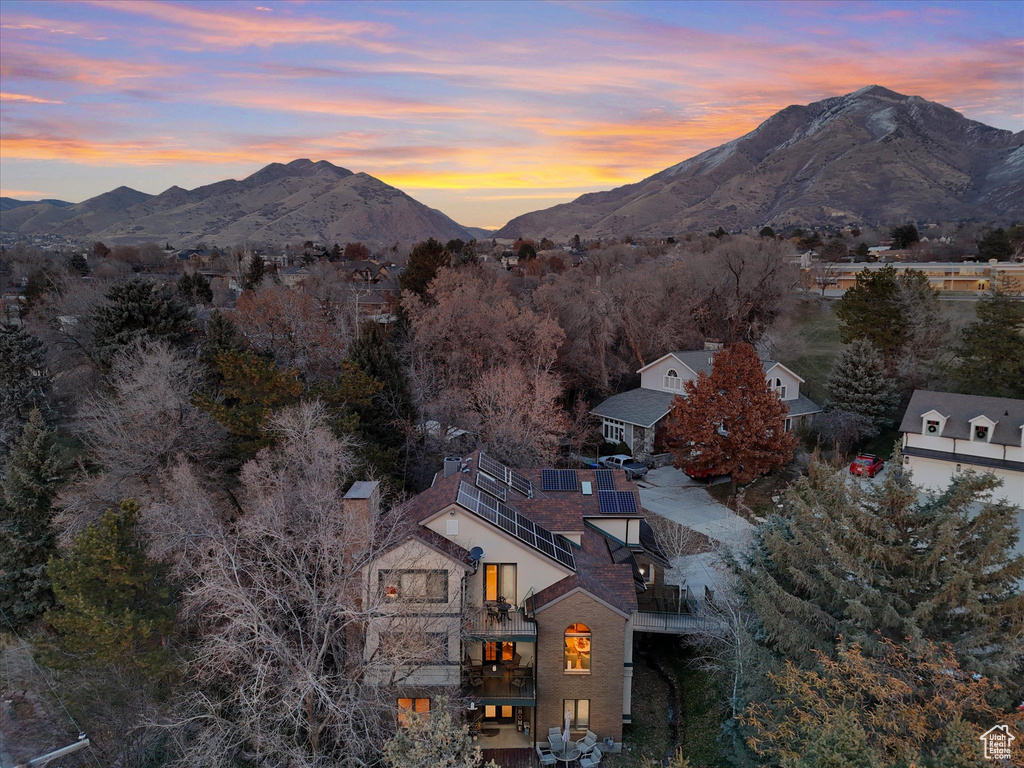 Aerial view featuring a mountain view
