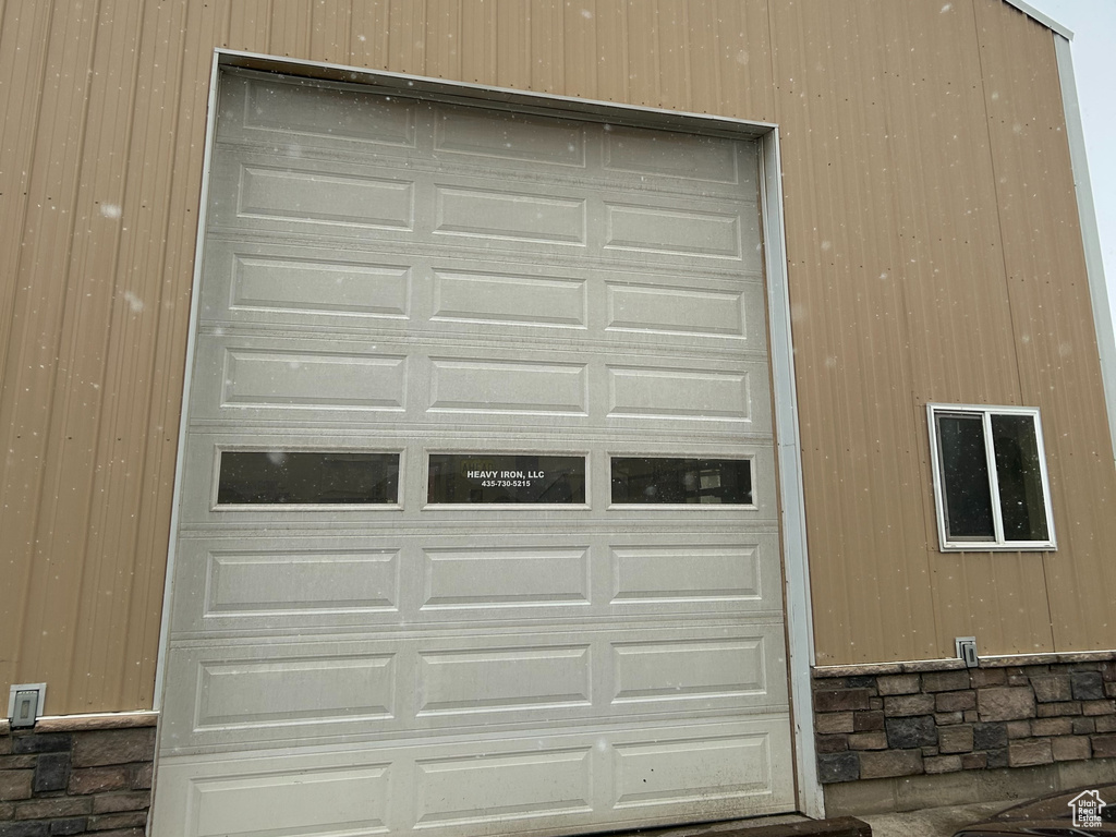 View of detached garage