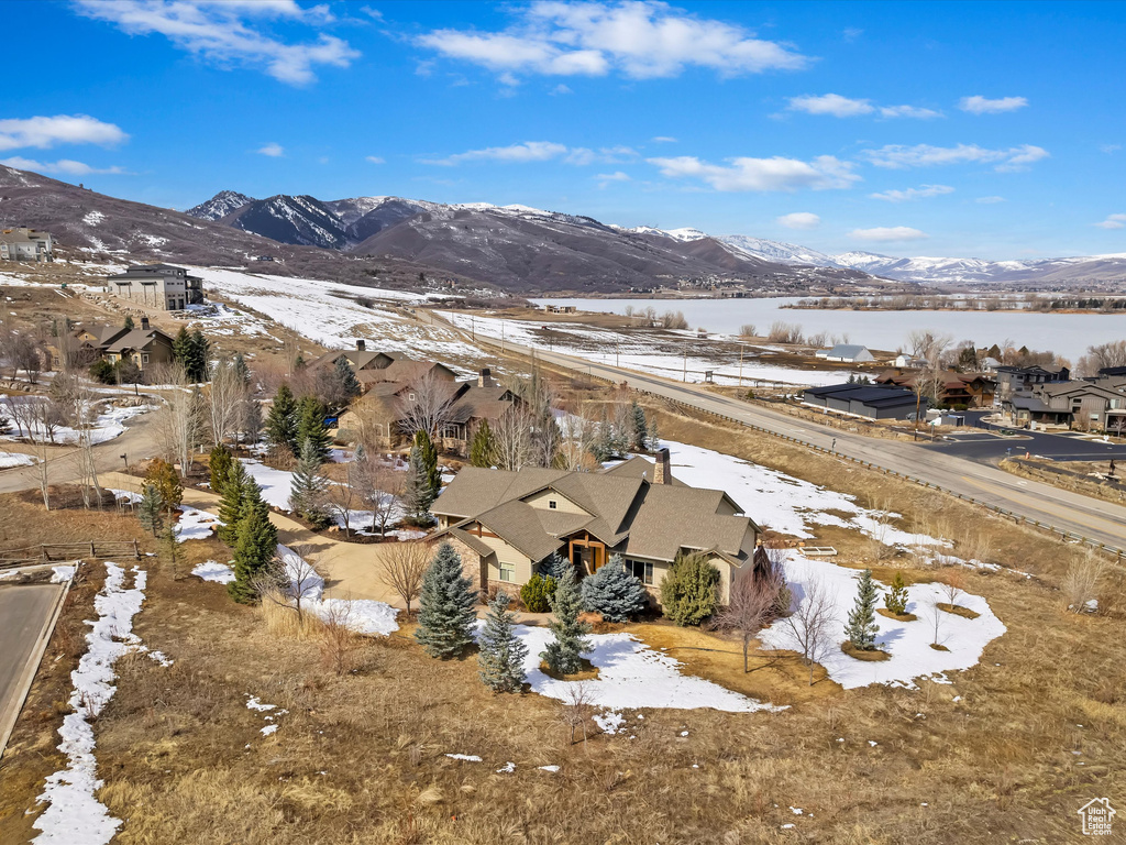 Bird\'s eye view featuring a residential view and a water and mountain view