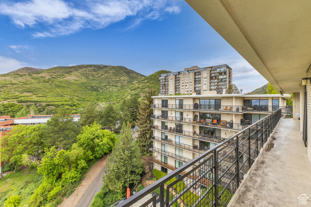 Balcony with a mountain view