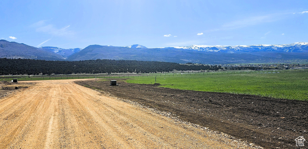View of mountain background with rural landscape