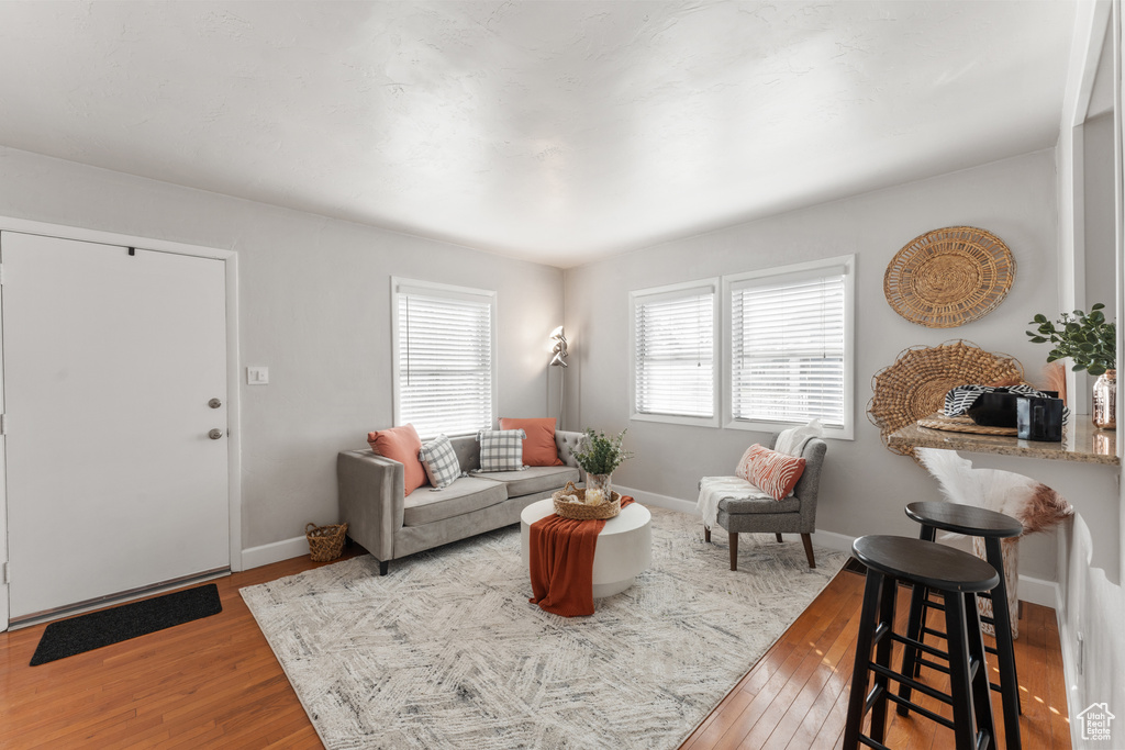 Living room featuring baseboards and hardwood / wood-style floors