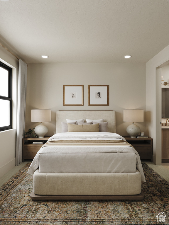 Bedroom featuring carpet and recessed lighting