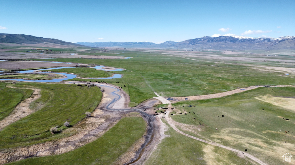 Bird\\\\\\\'s eye view of a water and mountain view
