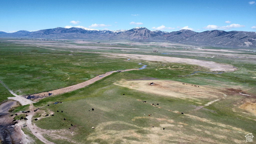 Drone / aerial view of a mountainous background
