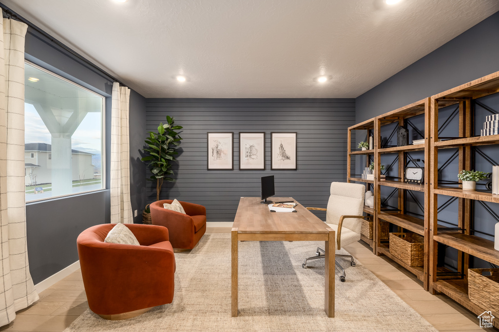 Office area featuring recessed lighting, baseboards, and wood finished floors