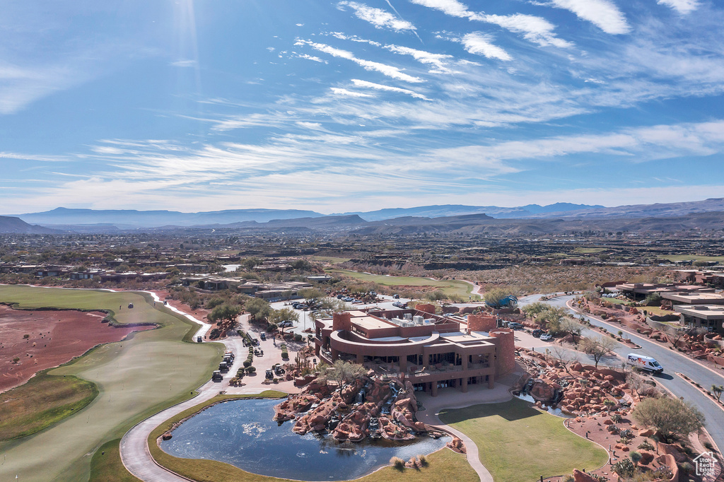 Drone / aerial view featuring a mountain view and view of golf course