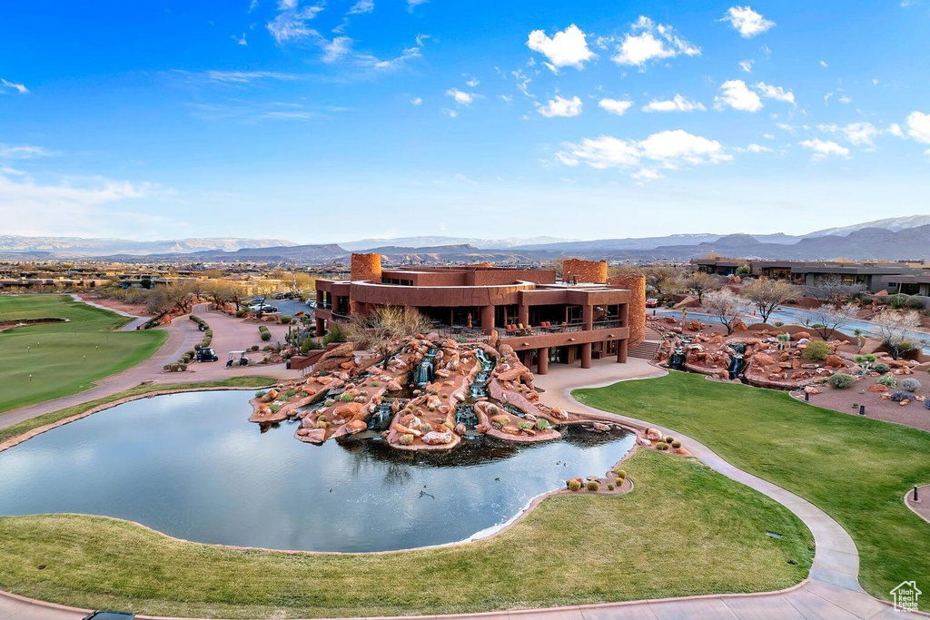 Drone / aerial view of a water and mountain view