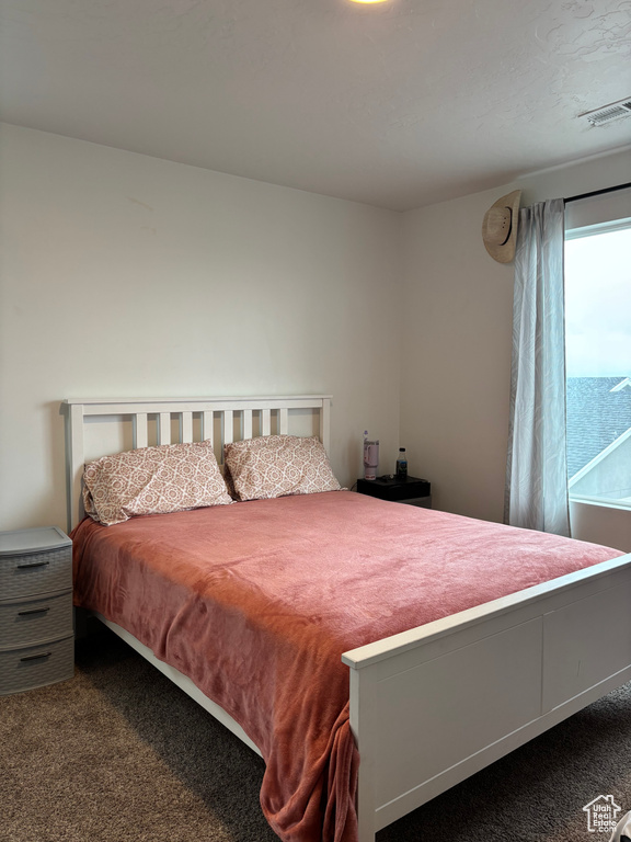 Carpeted bedroom with visible vents