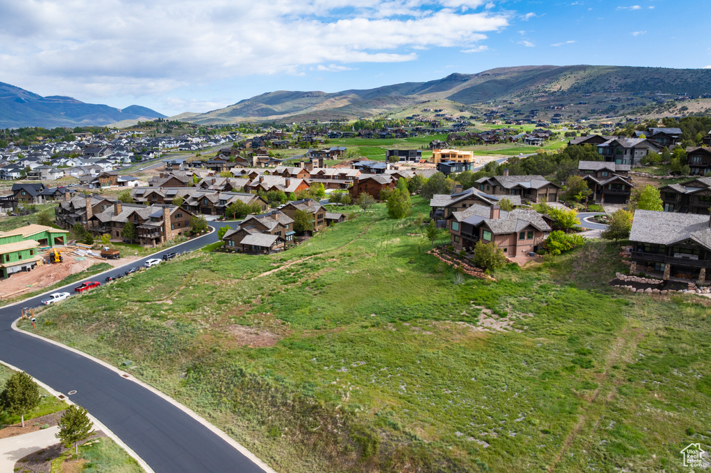 Aerial perspective of suburban area with mountains