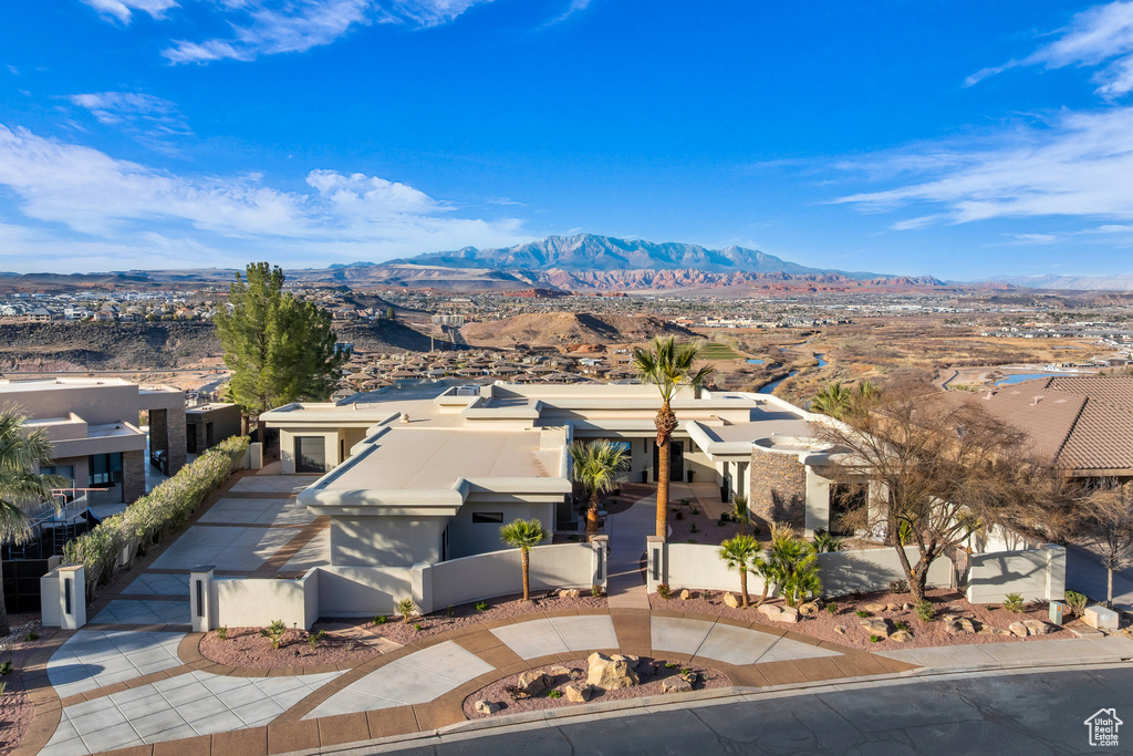 Drone / aerial view with a mountain view and a residential view