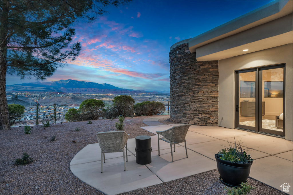 View of patio with a mountain view