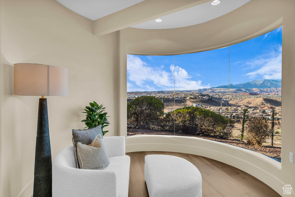 Interior space featuring a mountain view
