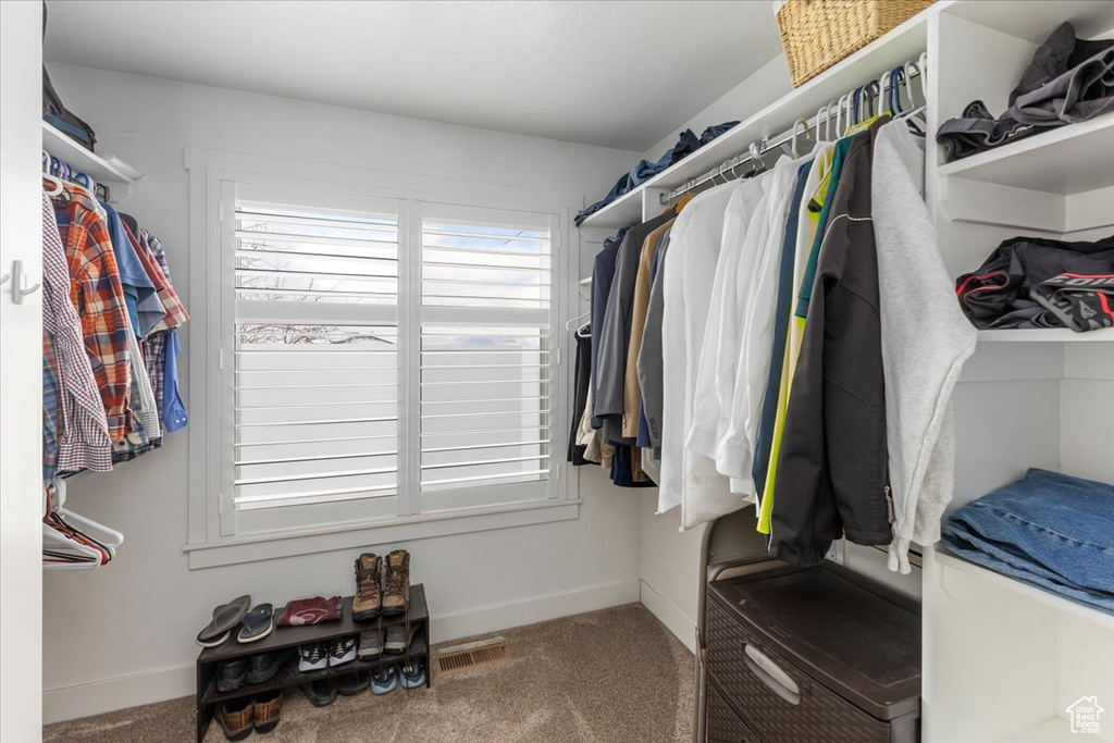 Walk in closet featuring carpet flooring and visible vents