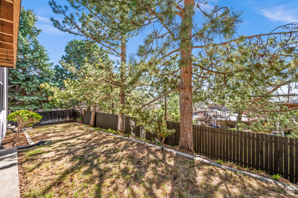 View of yard featuring a fenced backyard