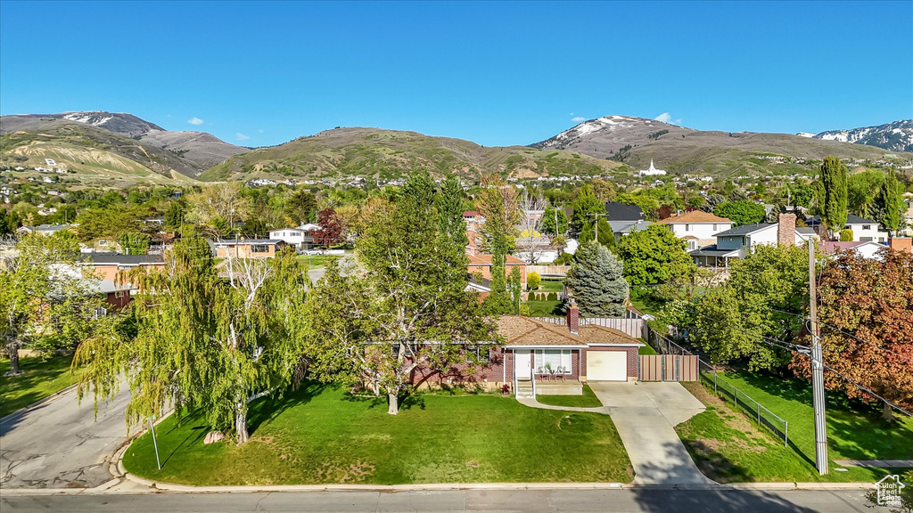 Drone / aerial view with a mountain view