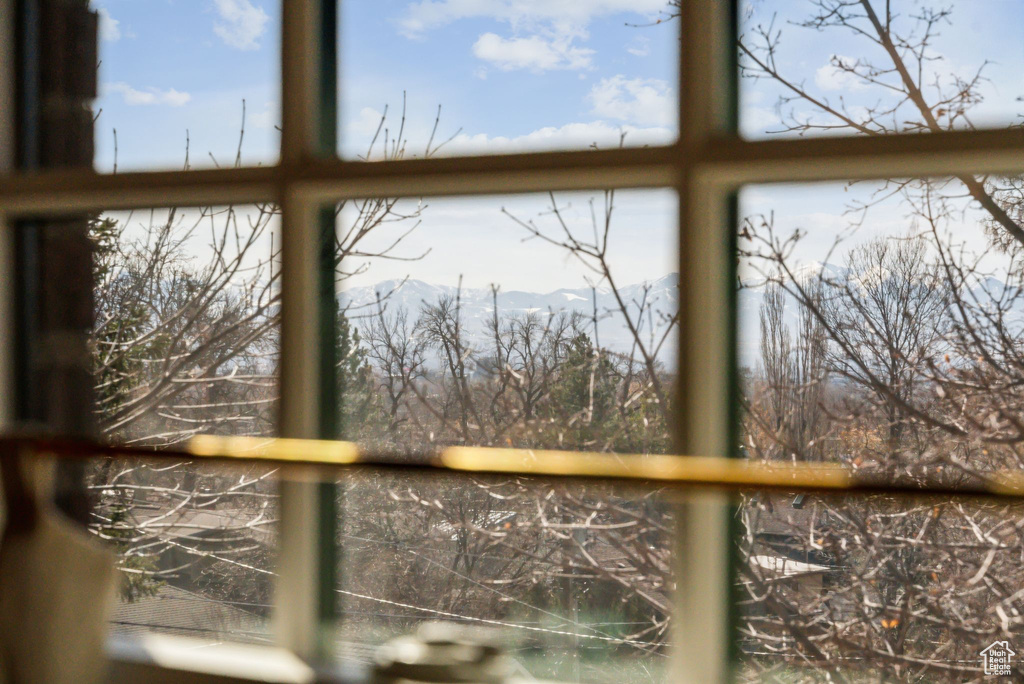 Room details featuring a mountain view