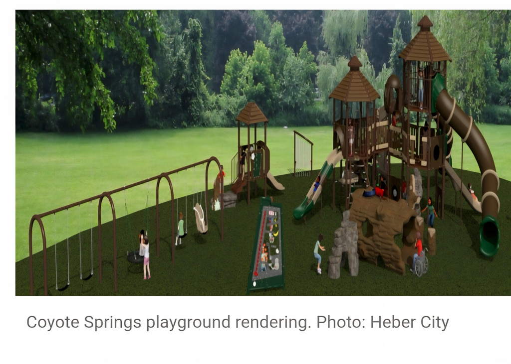 Community playground with a lawn