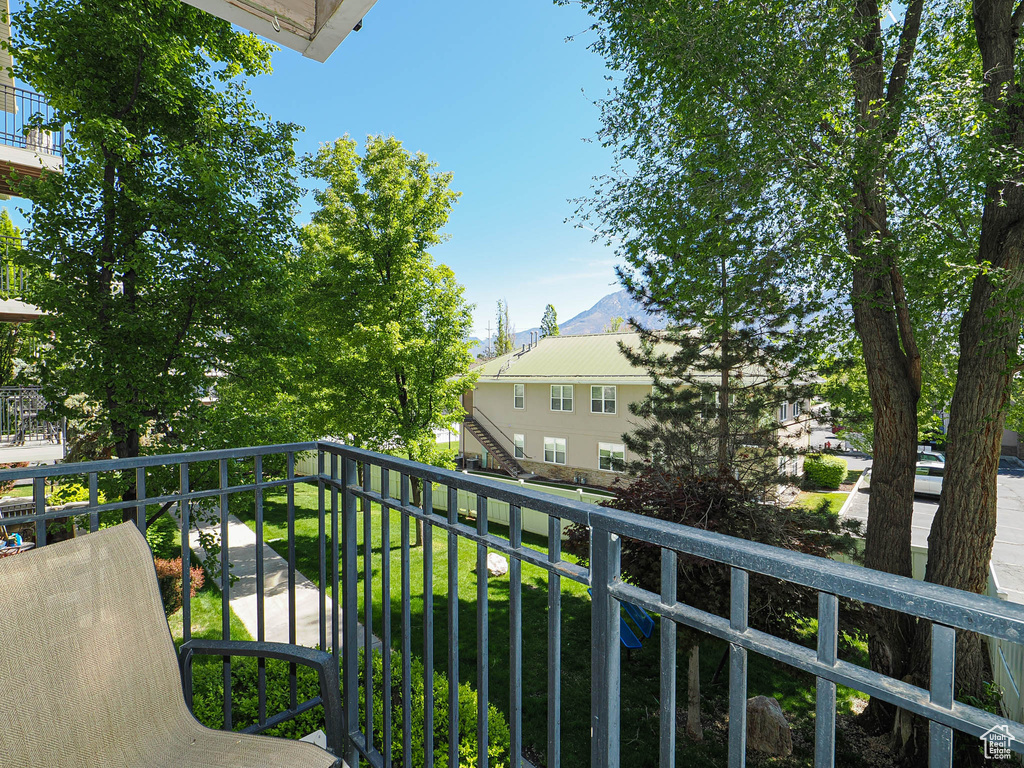 Balcony with a mountain view