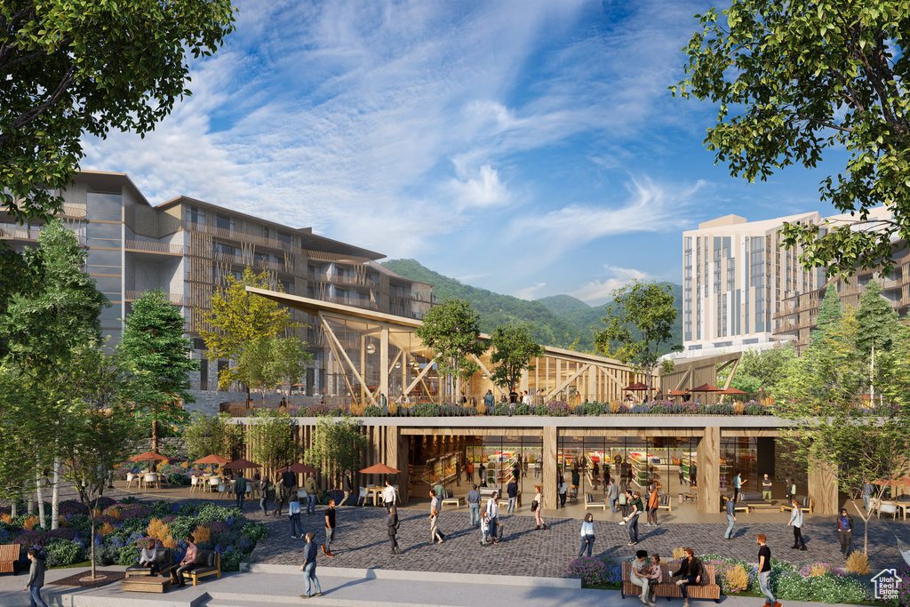 View of building exterior with a mountain view