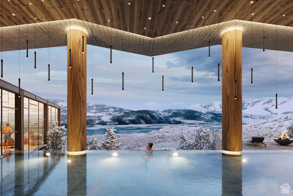 Interior space with a mountain view