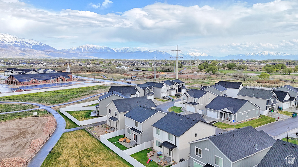 Bird's eye view with a mountain view and a residential view