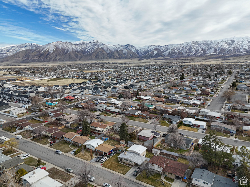 Bird\'s eye view with a mountain view and a residential view