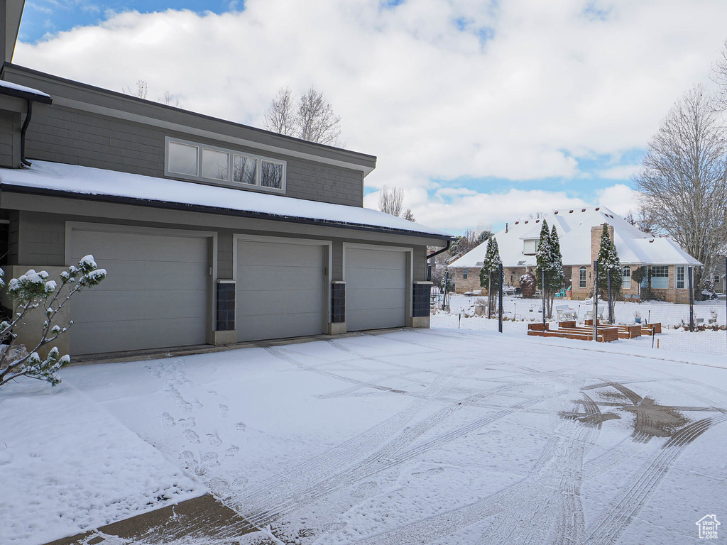 View of snow covered garage