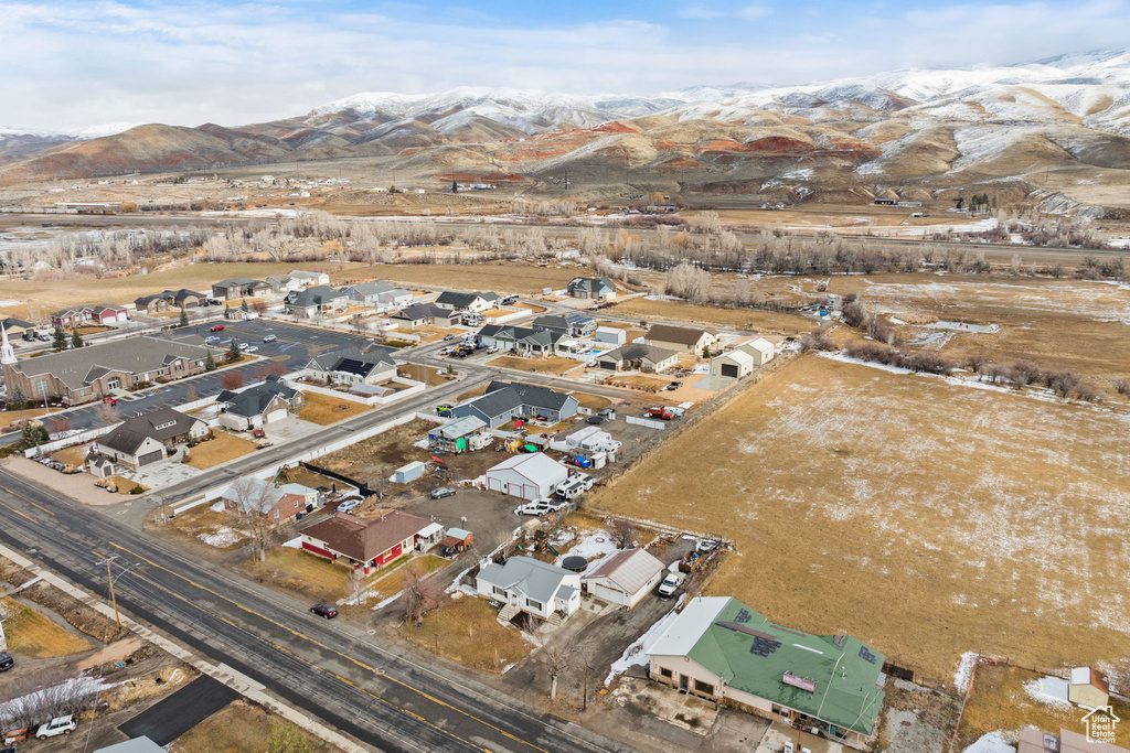 Aerial view featuring a residential view and a mountain view