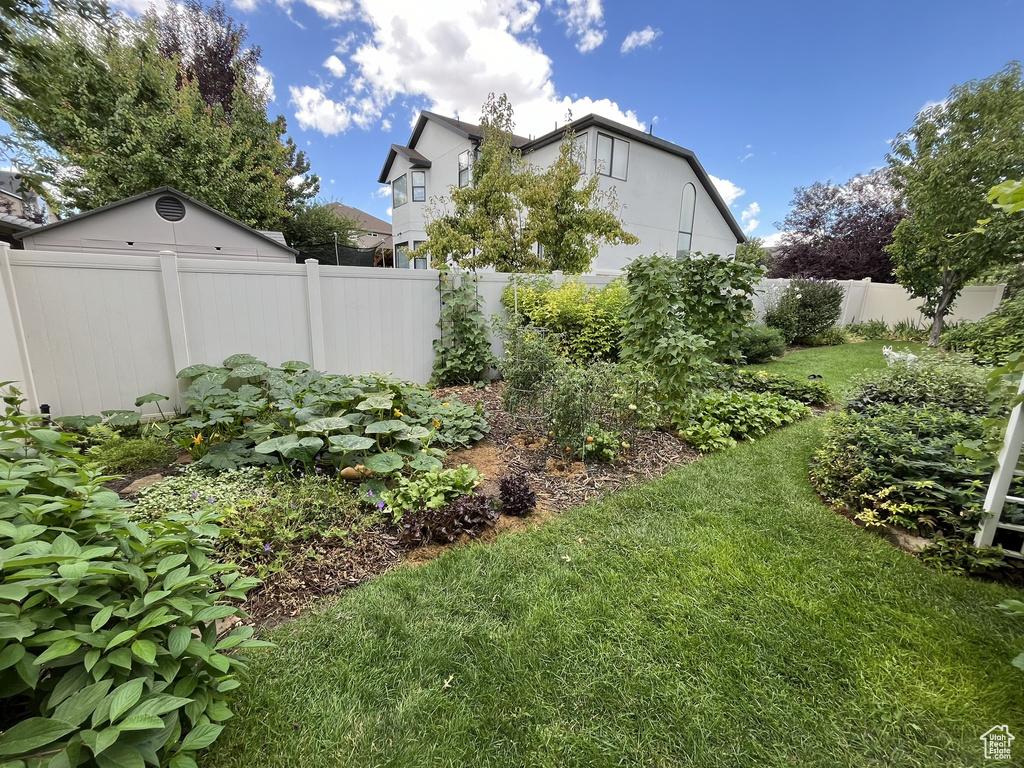 View of yard featuring a fenced backyard