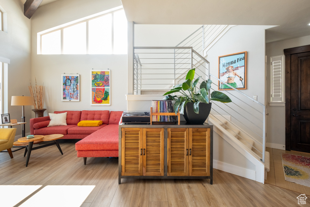 Living area featuring light wood-style floors