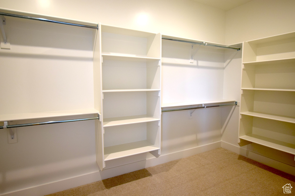 Walk in closet with light carpet