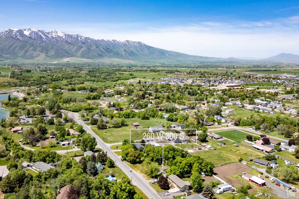 Drone / aerial view of a mountainous background